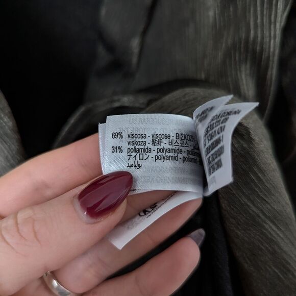 NWT Zara olive green wrinkle crinkle effect satin wrap tie flowy blazer top - Picture 5 of 7